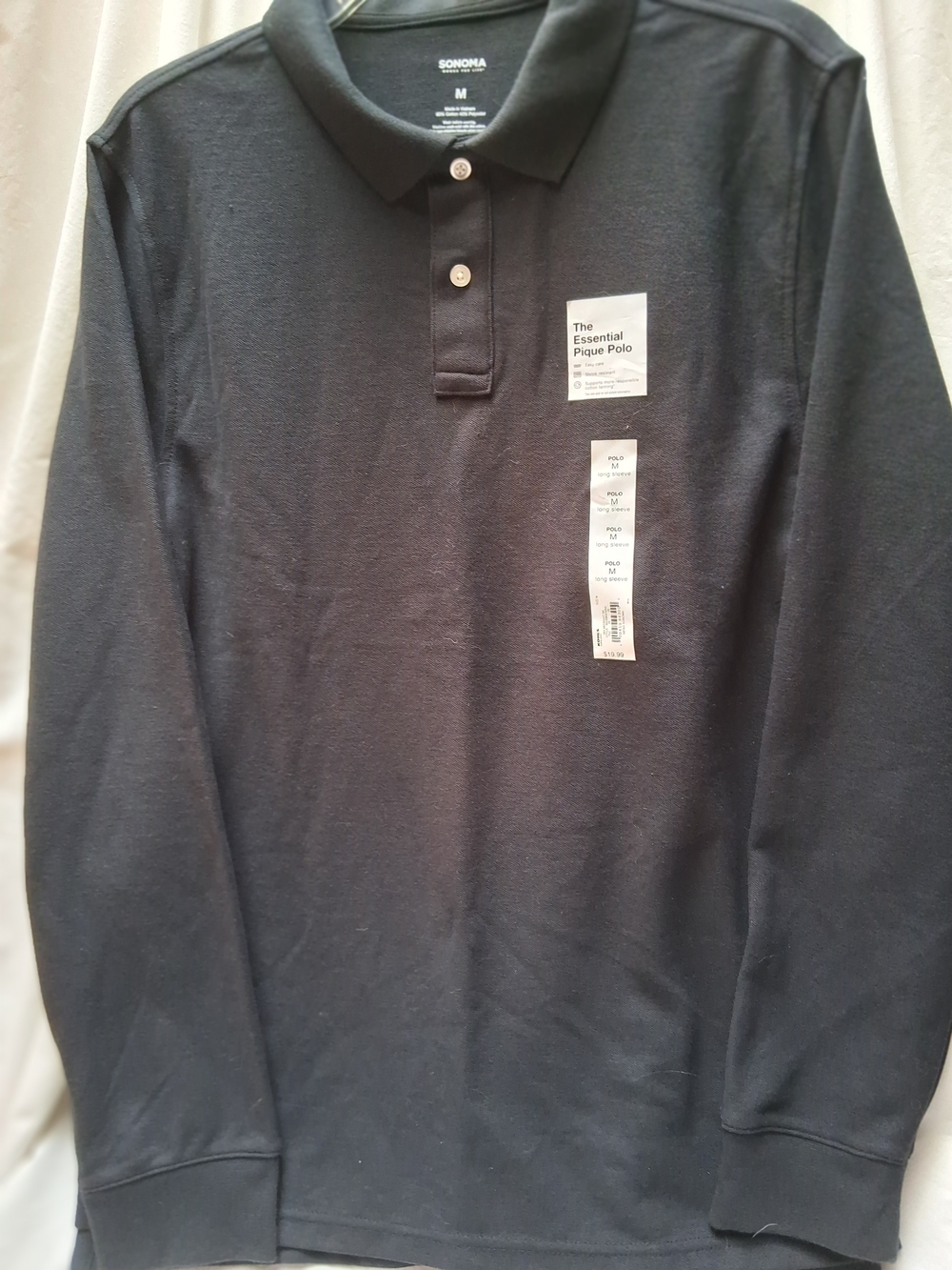 Sonoma Black Long-Sleeve Pique Polo